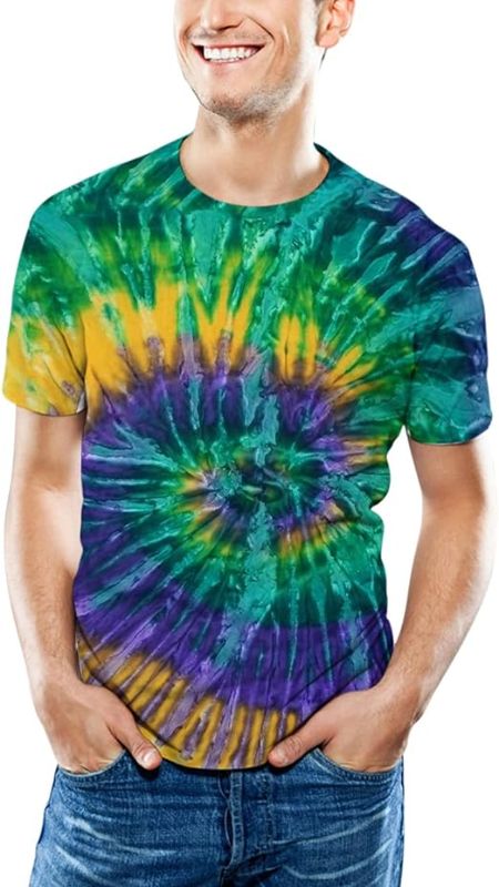 Photo 1 of [Size L] MAEVEN Mens Rainbow Tie Dye Shirts Short Sleeve Round Neck T-Shirts Novelty Graphic Tees Hipster Gym Shirts Regular Fit Tops
