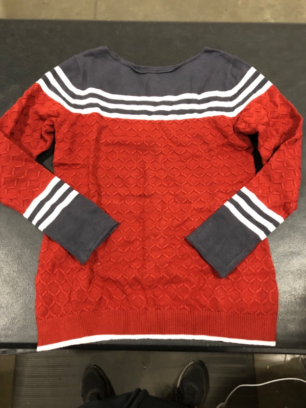 Photo 2 of [Size M] koitmy Women's Long Sleeve Cute Stripe Patchwork Knitted Pullover Sweater
