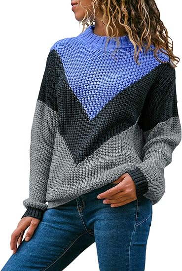 Photo 1 of [Size XL] Acelitt Women's Long Sleeve Crewneck Knit Pullover Sweater- Blue