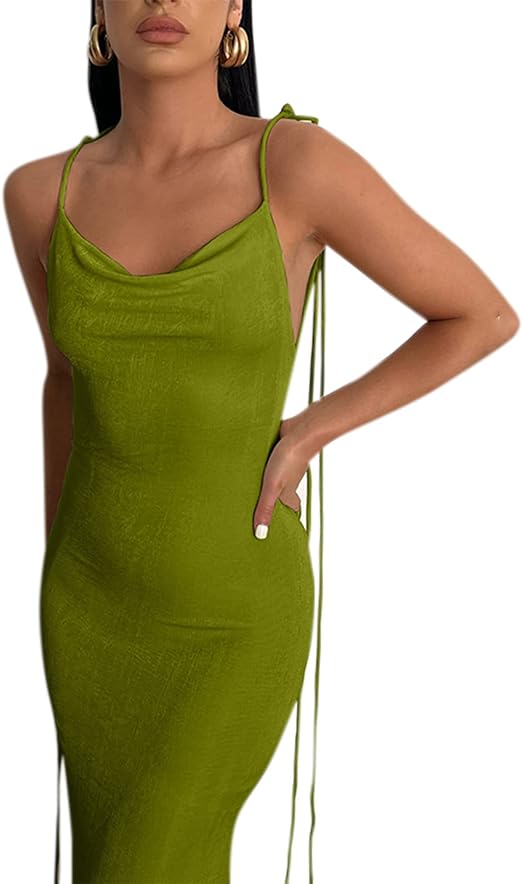 Photo 1 of [Size 10] RARITYUS Women Maxi Dress Sexy Backless Draped Elegant Sleeveless Spaghetti Strap Evening Long Dress for Club Party Beach 