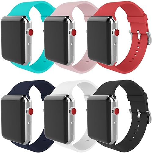 Photo 1 of MITERV Compatible with Apple Watch Band 38mm 40mm 41mm 42mm 44mm 45mm 49mm Women Men Soft Silicone Sport Strap Replacement Wristbands with Classic Clasp for iWatch Series 8 7 6 5 4 3 2 1 SE 6Pack