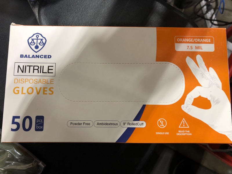 Photo 2 of [Size XL] LOGO Orange Disposable Nitrile Gloves-7.5mil Grip Diamond Textured heavy duty automotive mechanic compostable (50pcs/box)
