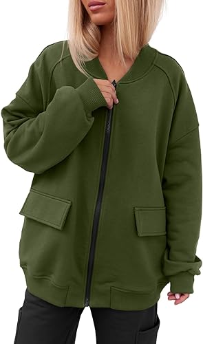 Photo 1 of [Size S] Danedvi Womens Casual Jackets Zip Up Raglan Long Sleeve Bomber Oversized Coat with Pockets 