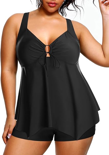 Photo 1 of [Size 24W] Holipick Two Piece Plus Size Tankini Top with Shorts Swimsuits for Women Tummy Control Bathing Suits 