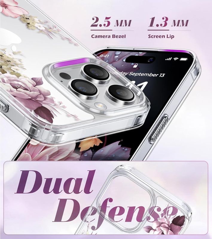 Photo 1 of iPhone 15 Pro Case, [10 FT Military Drop Protection] [Non-Yellowing] Shockproof Women's Elegant Flower Design Protective for iPhone Cover - 6.1 inch (Blossom Freedom/Clear) iPhone 15 Pro 1.Blossom Freedom/Clear