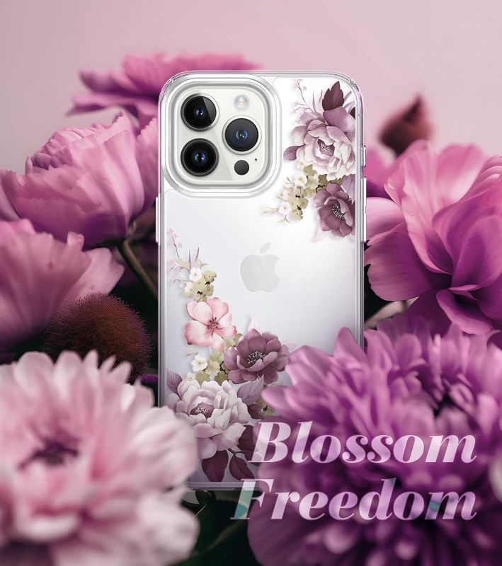 Photo 1 of iPhone 15 Pro Case, [10 FT Military Drop Protection] [Non-Yellowing] Shockproof Women's Elegant Flower Design Protective for iPhone Cover - 6.1 inch (Blossom Freedom/Clear) iPhone 15 Pro 1.Blossom Freedom/Clear