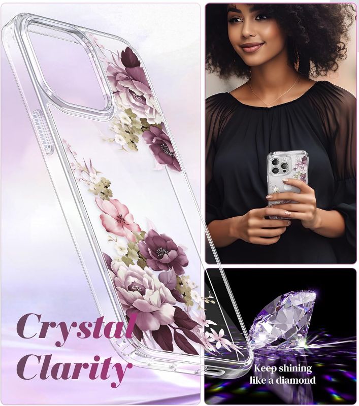 Photo 1 of iPhone 15 Pro Case, [10 FT Military Drop Protection] [Non-Yellowing] Shockproof Women's Elegant Flower Design Protective for iPhone Cover - 6.1 inch (Blossom Freedom/Clear) iPhone 15 Pro 1.Blossom Freedom/Clear