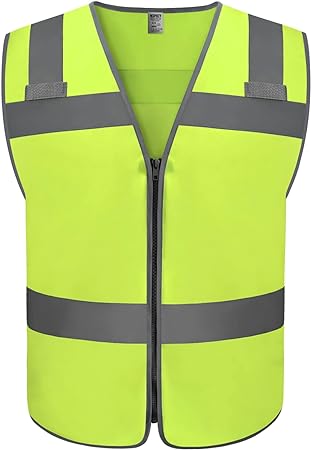 Photo 1 of [Size L] TCCFCCT Reflective Vest with Front Zipper Safety Vest for Men Women, High Visibility Surveyor Vest with Horizontal Strip for Walkie-talkie, Durable to Use, Meets ANSI/ISEA Standards, Yellow, XL X-Large Fabric-yellow-wolf 01