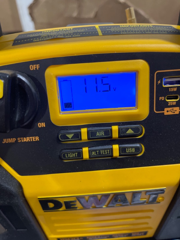 Photo 3 of DEWALT DXAEJ14-Type2 Digital Portable Power Station Jump Starter - 1600 Peak Amps with 120 PSI Compressor, AC Charging Cube, 15W USB-A and 25W USB-C Power for Electronic Devices 1600 Amps