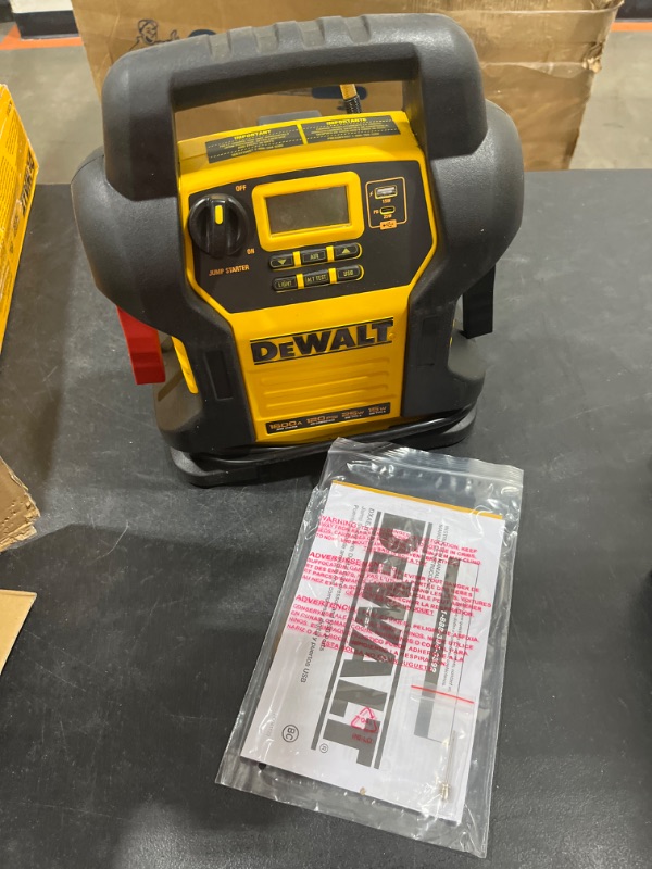 Photo 2 of DEWALT DXAEJ14-Type2 Digital Portable Power Station Jump Starter - 1600 Peak Amps with 120 PSI Compressor, AC Charging Cube, 15W USB-A and 25W USB-C Power for Electronic Devices 1600 Amps