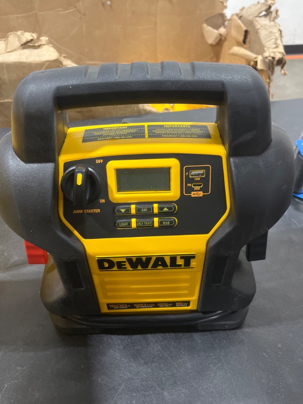 Photo 2 of DEWALT DXAEJ14-Type2 Digital Portable Power Station Jump Starter - 1600 Peak Amps with 120 PSI Compressor, AC Charging Cube, 15W USB-A and 25W USB-C Power for Electronic Devices 1600 Amps