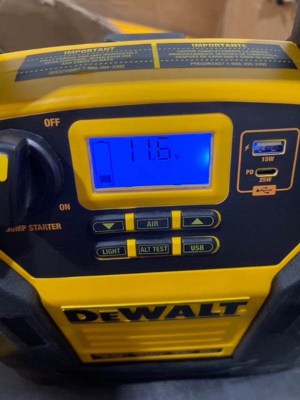 Photo 3 of DEWALT DXAEJ14-Type2 Digital Portable Power Station Jump Starter - 1600 Peak Amps with 120 PSI Compressor, AC Charging Cube, 15W USB-A and 25W USB-C Power for Electronic Devices 1600 Amps