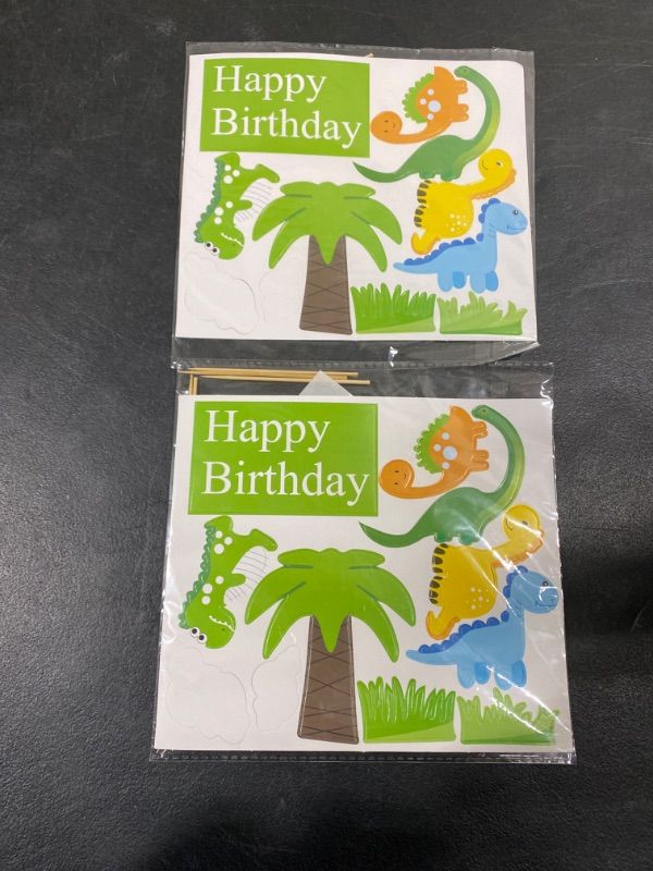 Photo 2 of 2 PACK-Dinosaur Cake Toppers for Boys and Girls, Dinosaur Cupcake Toppers Happy Birthday for Kids 1 2 3 4 5 6 7 8 year olds, Birthday Cake Decorations Cards Party Supplies with Clouds and Tree