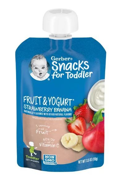 Photo 1 of 2 PACK-Gerber Fruit and Yogurt Stage 3 Toddler Food Strawberry Banana, 3.5 oz, Pouch (Pack of 6) EXP 01/19/2024