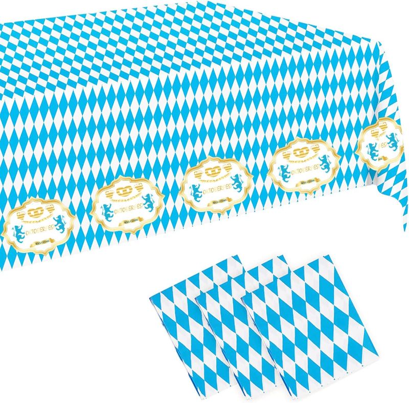 Photo 1 of 2 PACK UOMNICUE Oktoberfest Tablecloth, 3Pcs Oktoberfest Disposable Table Cloth with Gold Oktoberfest Welcome Print Oktoberfest Waterproof Tablecover Banner for Oktoberfest Party Decorations 108 X 54 Inch