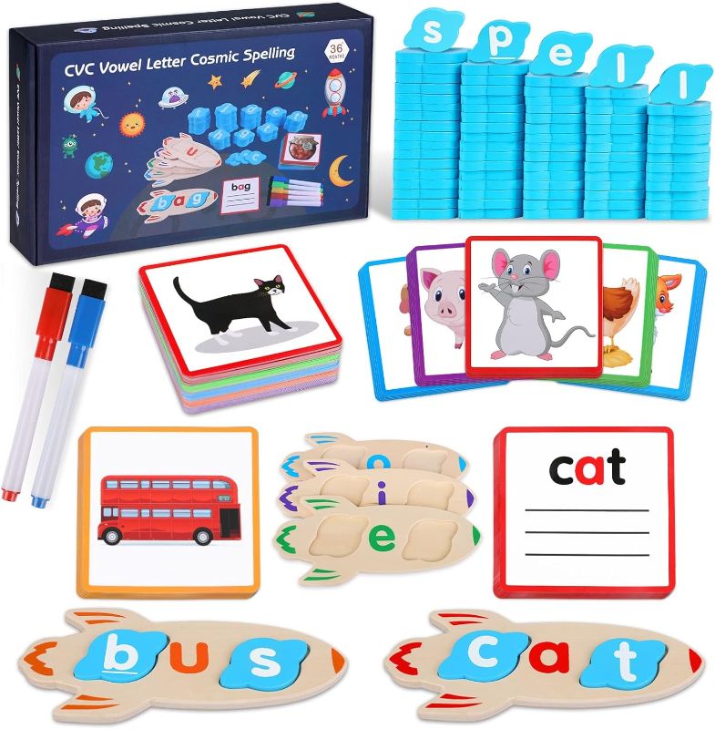 Photo 1 of CVC Word Games-Sight Words Games Phonics Flash Cards Spelling Games for Kids, 142 Pcs Montessori Educational Toy Short Vowel Reading Letters Kindergarten Learning Activities 