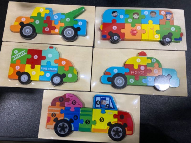 Photo 1 of 5-Pack Wooden Car Puzzles for Kids Ages 3-8, Early Learning Montessori Toys and Educational Gifts for Toddlers, Brain-Teasing Puzzles for Kids Ages 4-6