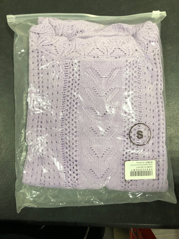 Photo 2 of [Size S] AlvaQ Women Lace Crochet Long Sleeve Crewneck Sweaters Winter Knit Pullover Jumper Tops A Purple Small