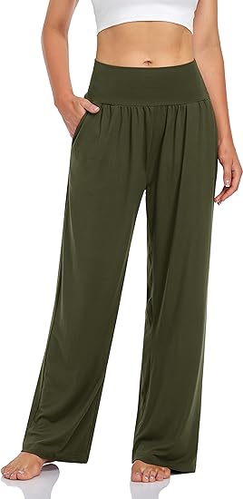 Photo 1 of [Size S] UEU Women's Smocked High Waisted Wide Leg Yoga Pants Casual Loose Comfy Pajamas Lounge Pants with Pockets