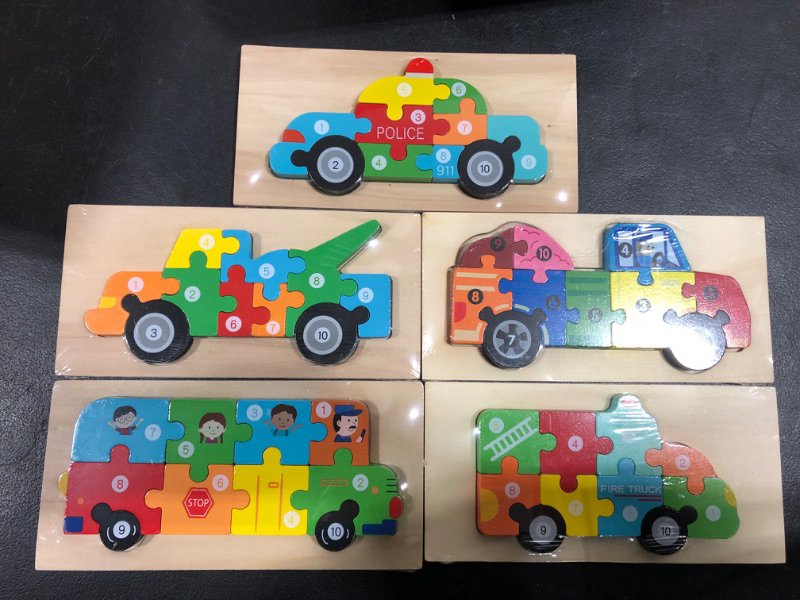 Photo 1 of 5 Pack Kids Wooden Puzzles- Vehicles