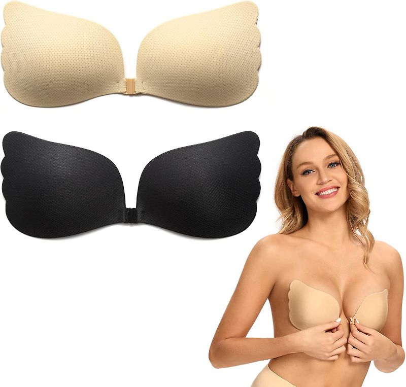 Photo 1 of [D Cup] 2 Pieces Strapless Bra Women's Adhesive Bra, Push Up Breathable And Light Gift
