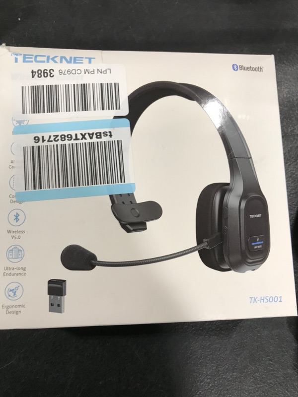 Photo 2 of TECKNET Trucker Bluetooth Headset with Microphone Noise Canceling Wireless On Ear Headphones, Hands Free Wireless Headset for Cell Phone Computer Office Home Call Center Skype (Black)