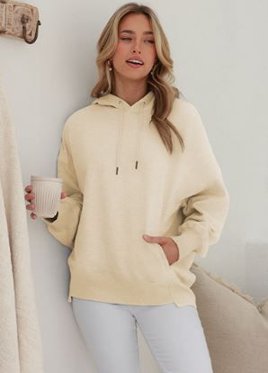 Photo 2 of BLENCOT Women Oversized Hoodies Long Sleeve Drop Shoulder Fleece Workout Drawstring Sweatshirts Fall Tops Trendy Pullover