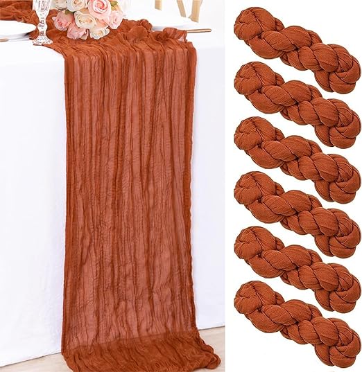 Photo 2 of 6 Pack 10Ft Lutoris Terracotta Cheesecloth Table Runner 35x120 Inch Gauze Boho Cheese Cloth Table Runner Rustic Sheer Runner for Wedding Bridal Baby Shower Birthday Party Table Decorations