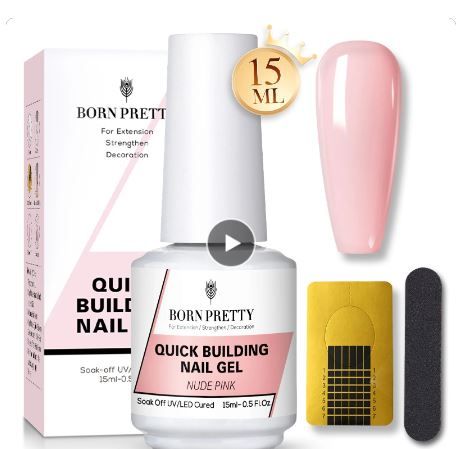 Photo 1 of BORN PRETTY 5 in 1 Builder Base Gel Nude Pink 15ml Quick Building Nail Gel Strengthener Gel Nail Polish for Broken Nails Repair Nails Extension Nail Glue for Rhinestone Decoration with Nail Forms