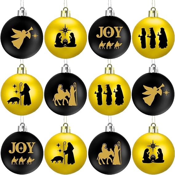 Photo 2 of 12 Pieces Christmas Nativity Scene Ball Ornament Nativity Figures Hanging Ornaments Farmhouse The Birth of Jesus Decoration Religious Gifts for Christmas Tree Christian Family Decorations