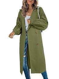 Photo 1 of Farktop Womens Double Breasted Oversized Long Trench Coat Lantern Sleeve Lapel Windproof Belted Overcoat SIZE M 