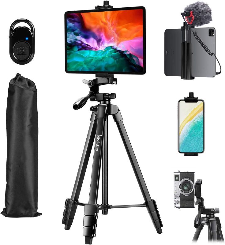 Photo 1 of Lusweimi 60-Inch Camera Tripod for iPad pro & iPhone Compatible with Tablet/iPad Pro 12.9 inch/Webcam/Video Camera with Wireless Remote & Bag for Vlog/Video/Photography
