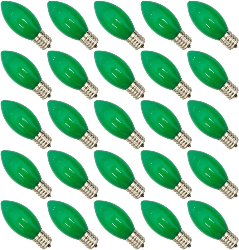 Photo 1 of 25 Pack Green C9 LED Christmas Light Bulbs, Shatterproof C9 LED Replacement Bulbs for Outdoor Christmas String Lights, 0.6W LED Night Lights Bulb, E17 Intermediate Base, 2700K Warm White- Green
