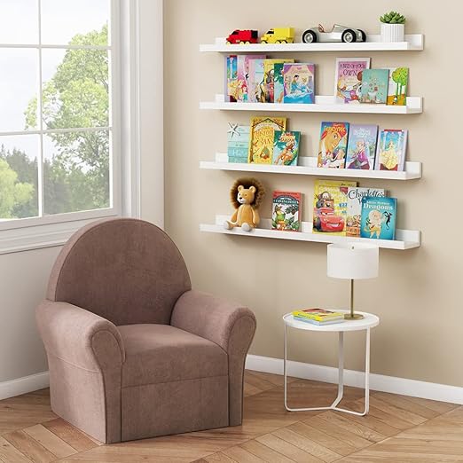 Photo 2 of  Forbena White Floating Shelves 36 Inches Long Set of 4, Large Wall Bookshelf for Kids Bedroom, Picture Ledge Shelf for Living Room Photo Frame, Wood Hanging Book Shelves for Nursery Boy Girl