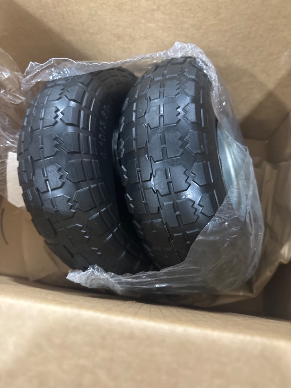 Photo 2 of (2-Pack) AR-PRO 10-Inch Solid Rubber Tires and Wheels - Replacement 4.10/3.50-4” Tires and Wheels with 5/8” Axle Bore Hole, and Double Sealed Bearings - Perfect for Gorilla Carts