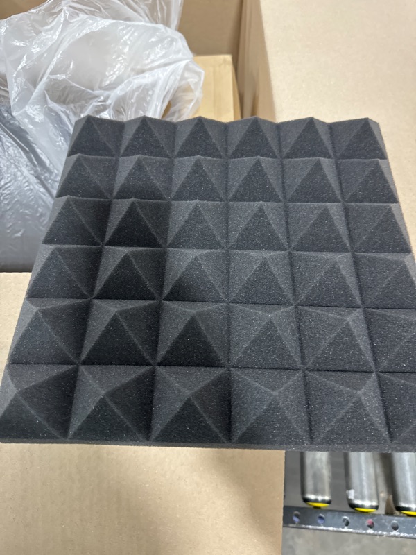 Photo 2 of 24 Pack Sound Proof Foam Panels Studio Acoustic Foam Panels,1" X 12" X 12"Soundproof Wall Panels,Fire-Proofed Pyramid Soundproofing Wedges,Acoustic Treatment Foam for Home -Black