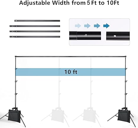 Photo 2 of HYJ-INC 12ft x 10ft Photo Video Studio Heavy Duty Adjustable Photography Muslin Backdrop Stand Background Support System Kit with Carry Bag 4 Spring Clamps