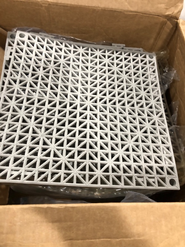 Photo 1 of Modular Interlocking Cushion 12 Pcs 11.8" x 11.8" Interlocking Rubber Floor Drain Holes Non-Slip Splicing Drainage Mats for Deck, Shower, Kitchen, Drain Pool, Sauna Bath, Indoor Outdoor (Gray)