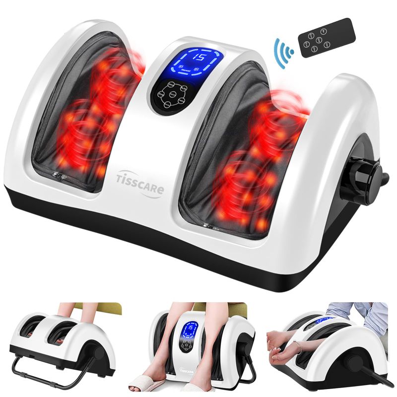 Photo 1 of TiSSCARE Shiatsu Massage Foot Massager Machine - Improves Blood Flow Circulation, Deep Kneading & Tissue with Heat/Remote, Neuropathy, Plantar Fasciitis, Diabetics, Pain Relief White