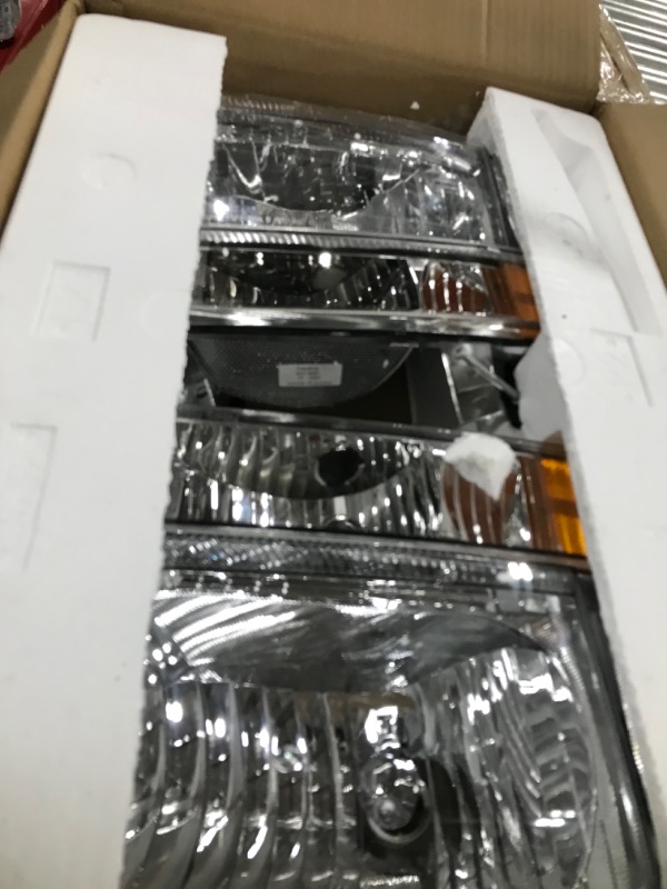 Photo 2 of DWVO Headlights Assembly Compatible with 1999-2004 Ford F-250 F-350 F-450 F-550 Super Duty Pickup Truck + Signal Lamps Chrome Housing Clear Lens Amber Reflector
