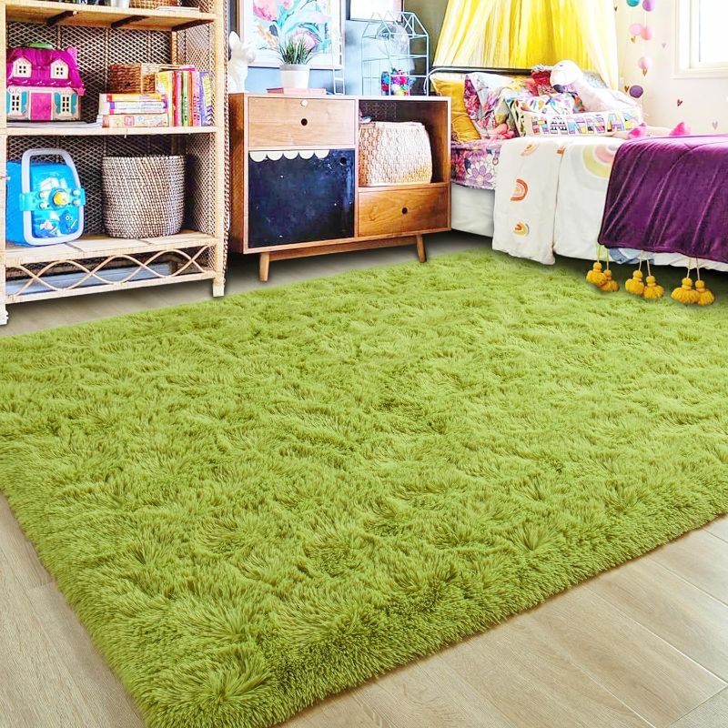 Photo 1 of  Fluffy Rug Carpets Soft Shaggy Area Rug Indoor Floor Rugs for Kids Room Fuzzy Carpet Comfy Cute Nursery Rug Bedside Rug for Boys Girls Bedroom Living Room Home Decor Mat, 3ft x 5ft, Green