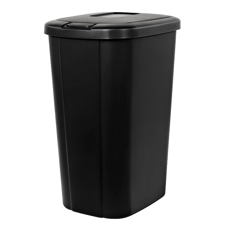 Photo 1 of 13.3-Gallon Trash Can, Touch Lid Trash Can, Black with Decorative Texture (Black)