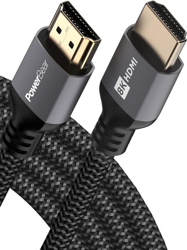 Photo 1 of PowerBear 8K HDMI 2.1 Cable 10 ft | 48Gbps High Speed 4K@120Hz Braided Cord 144Hz 8K@60Hz, eARC, Dynamic HDR 10,for Laptop, Monitor, PS5, PS4, Xbox One, Fire TV, Apple TV & More