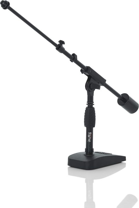 Photo 1 of Gator Frameworks Short Weighted Base Microphone Stand with Telescopic Boom Arm and 2.5 Lbs Counter Weight; Ideal for Desktop, Recording, and Streaming (GFW-MIC-0822)
