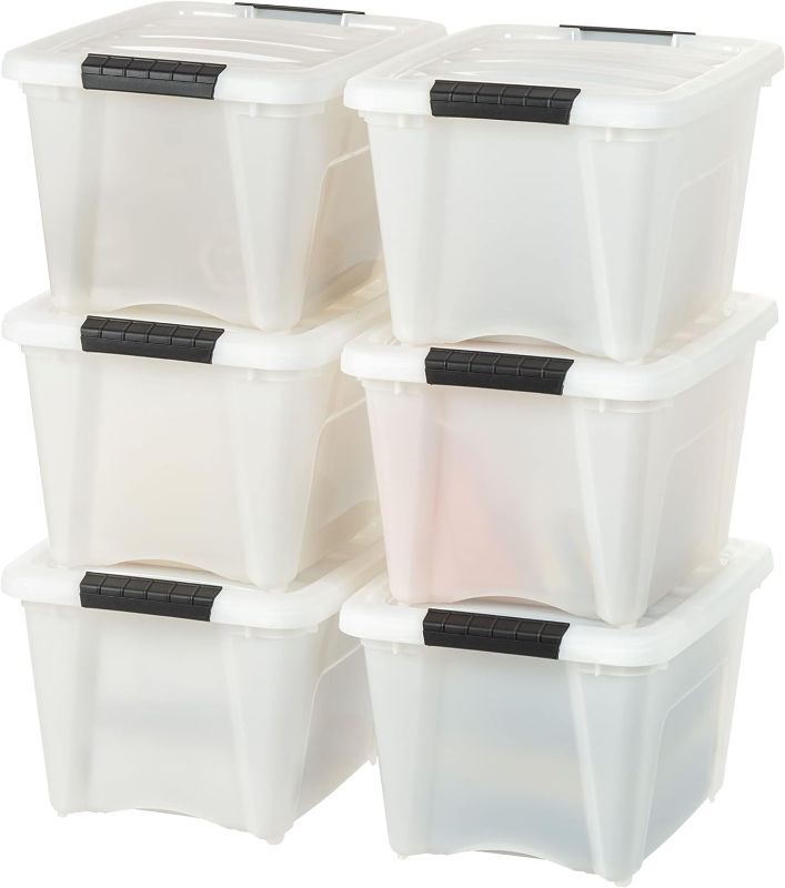 Photo 1 of IRIS USA 6 Pack 19qt Plastic Storage Bin with Lid and Secure Latching Buckles, Pearl
