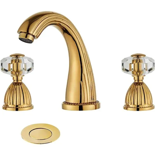 Photo 1 of  Shiny Polished Gold Widespread Bathroom Sink Faucet,Two Crystal Handle Three Hole Brass Lavatory Vanity Faucet,8-16 Inch Basin Mixer Tap