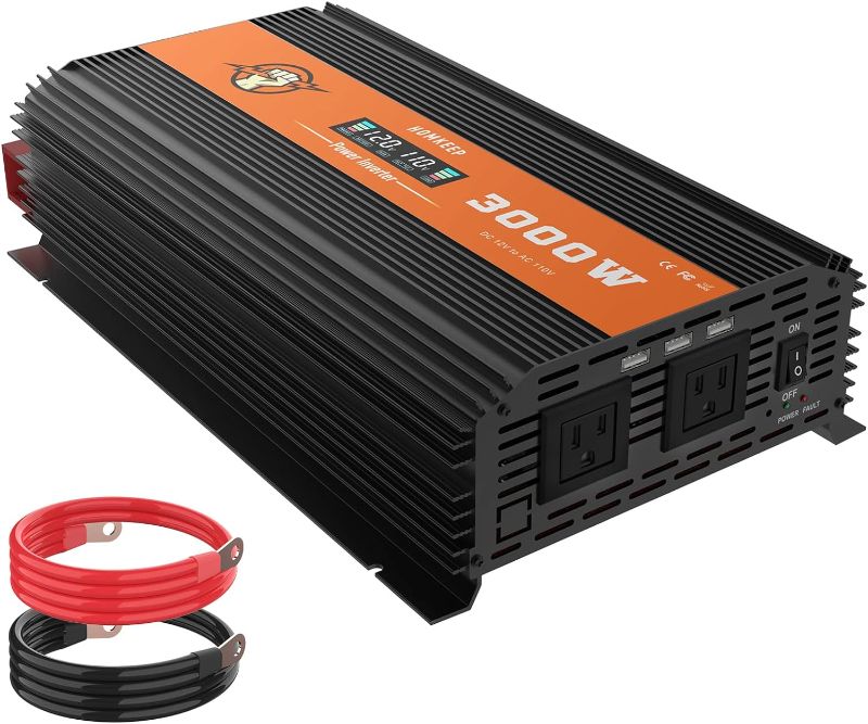 Photo 2 of 3000 Watt Power Inverter 24V to 110V, Modified Sine Wave DC to AC Car/Home Converter, Dual 110V AC Outlets, 3 USB Port, LED Display for Home, Outdoor, Camping, RV, Truck, Boat, Laptop and Emergenc