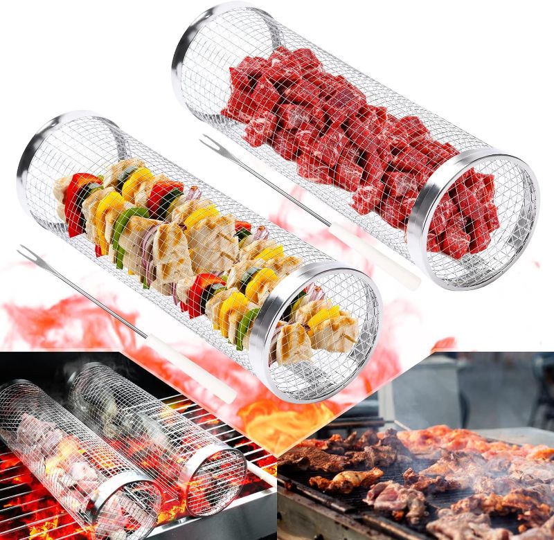 Photo 1 of 2 PCS Rolling Grilling Basket, Grill Basket Stainless Steel BBQ Grill Mesh, BBQ Grill Accessories Rolling Grill Basket for Outdoor Grill for Fish, Shrimp, Meat, Vegetables, Fries (3.5*3.5*11.8 inch)
Brand: OMEBYWV