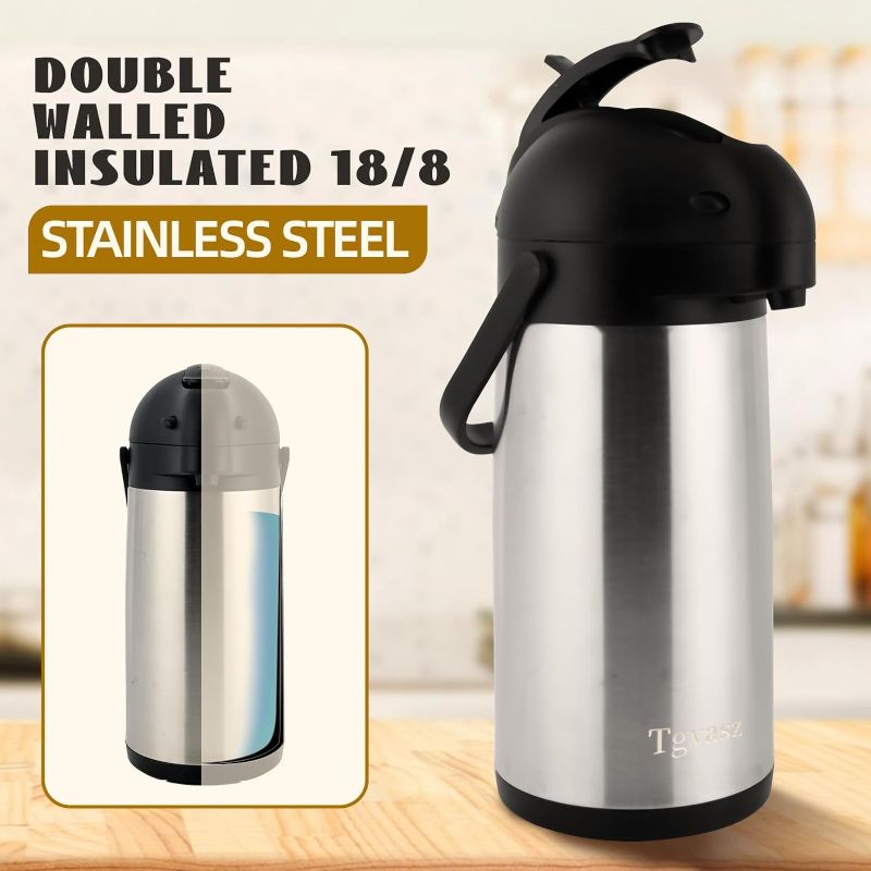 Photo 1 of Airpot Coffee Dispenser with Pump Hot Drink Dispenser, Insulated Thermal Coffee Carafe for Keeping Hot - Cold Water, Party Chocolate Drinks & Stainless Steel Thermos Urn Thermal Beverage Dispenser