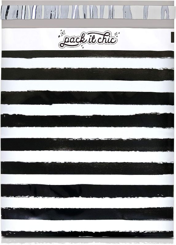 Photo 1 of Pack It Chic - 10X13 (100 Pack) Black zebra Stripes Poly Mailer Envelope Plastic Custom Mailing & Shipping Bags - Self Seal